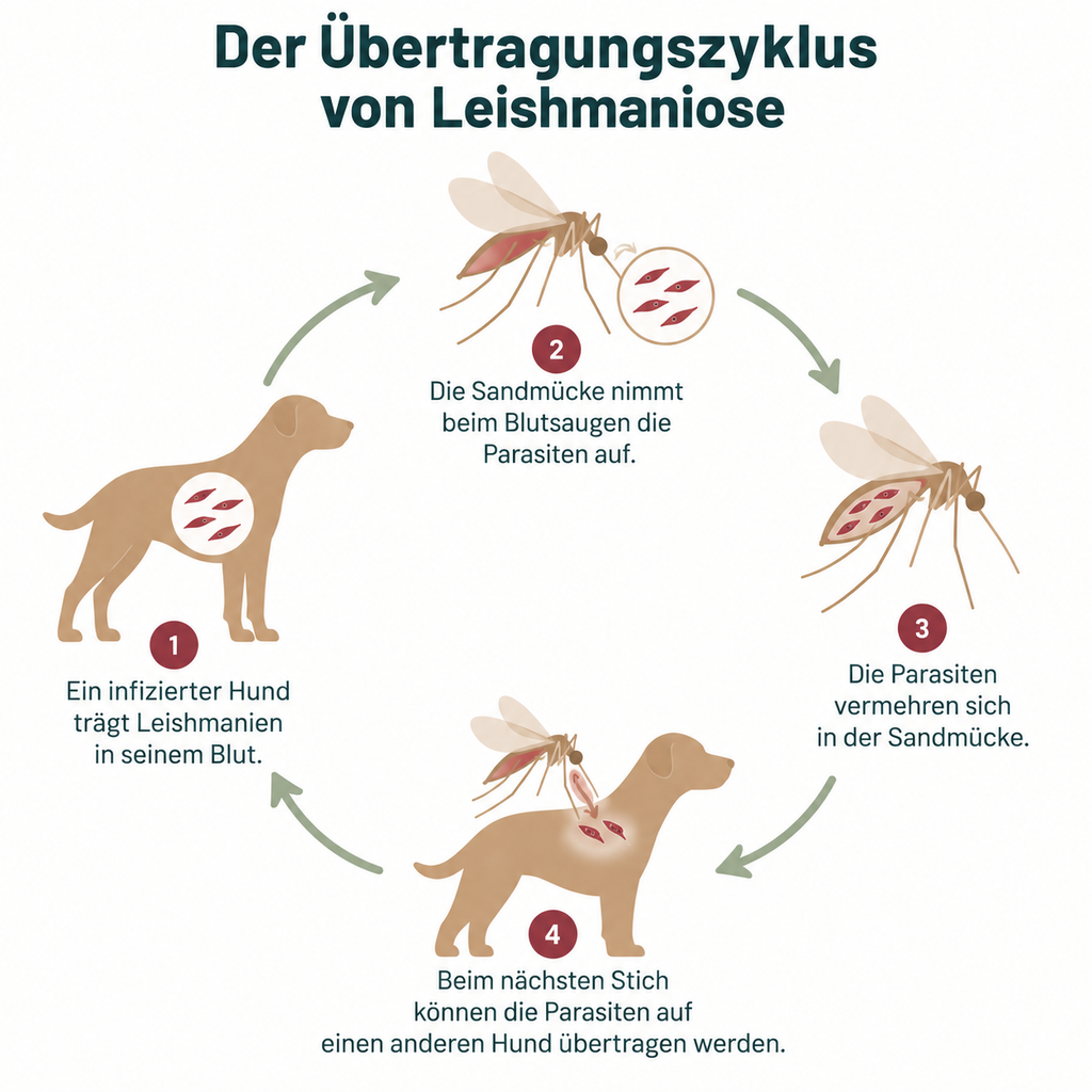 Übertragung von Leishmaniose beim Hund durch eine infizierte Sandmücke